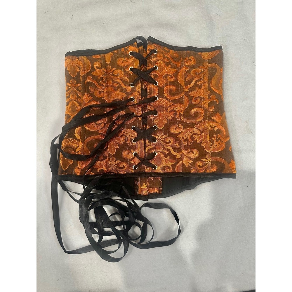 Orange Brocade Corset Top Lace Up Back Steampunk Burlesque XS - Picture 2 of 4